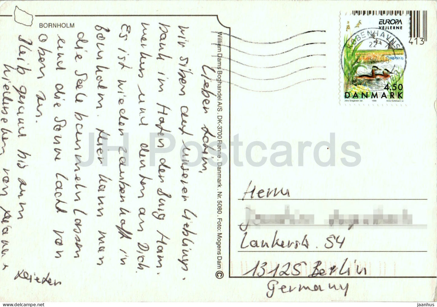 Bornholm - carte - église - plage - rue - poisson - multiview - 5080 - 1999 - Danemark - utilisé