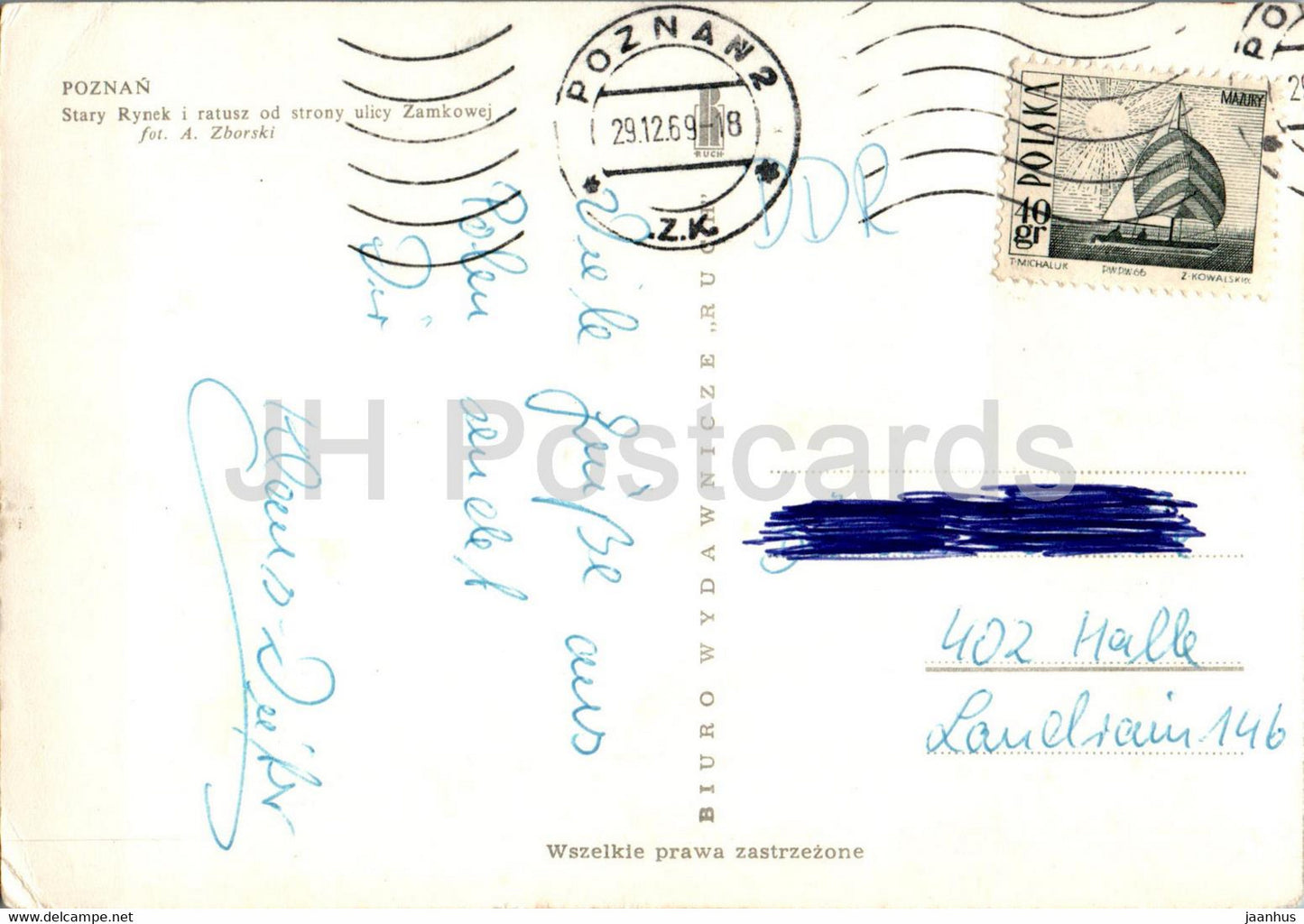 Poznan - Stary Rynek i ratusz od strony ulicy Zamkowej - Old Market Square - Zamkowa - multiview - 1969 - Poland - used