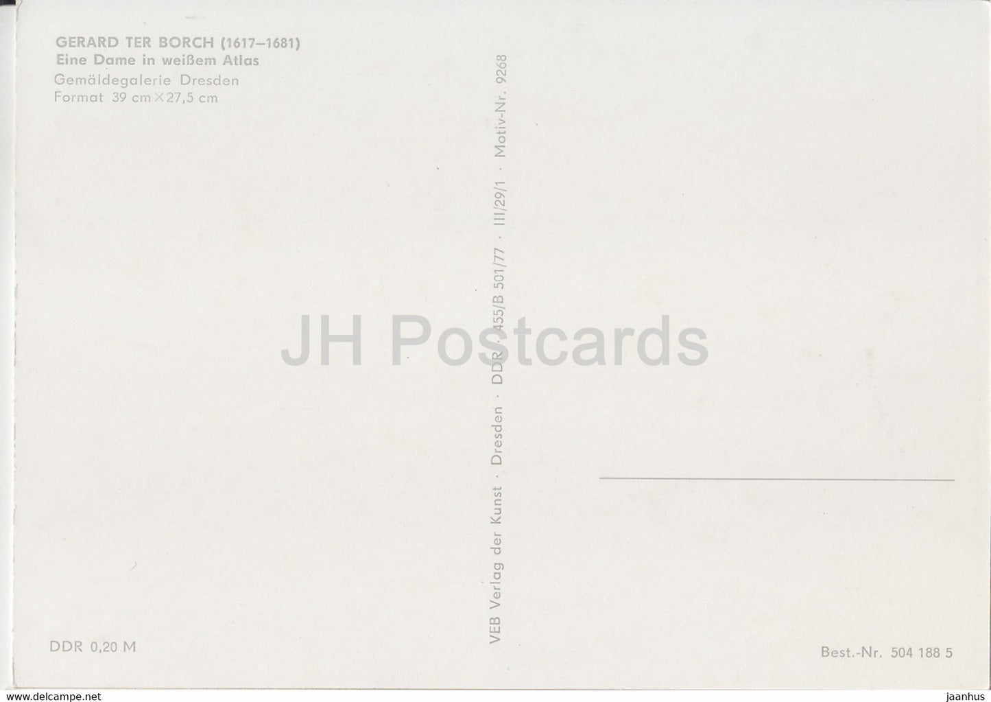 painting by Gerard Ter Borch - Eine Dame in weissem Atlas - Dutch art - Germany DDR - unused