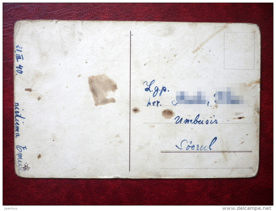 Easter Greeting Card - chicken - kitten - cat - MH - circulated in 1940 - Estonia - used - JH Postcards