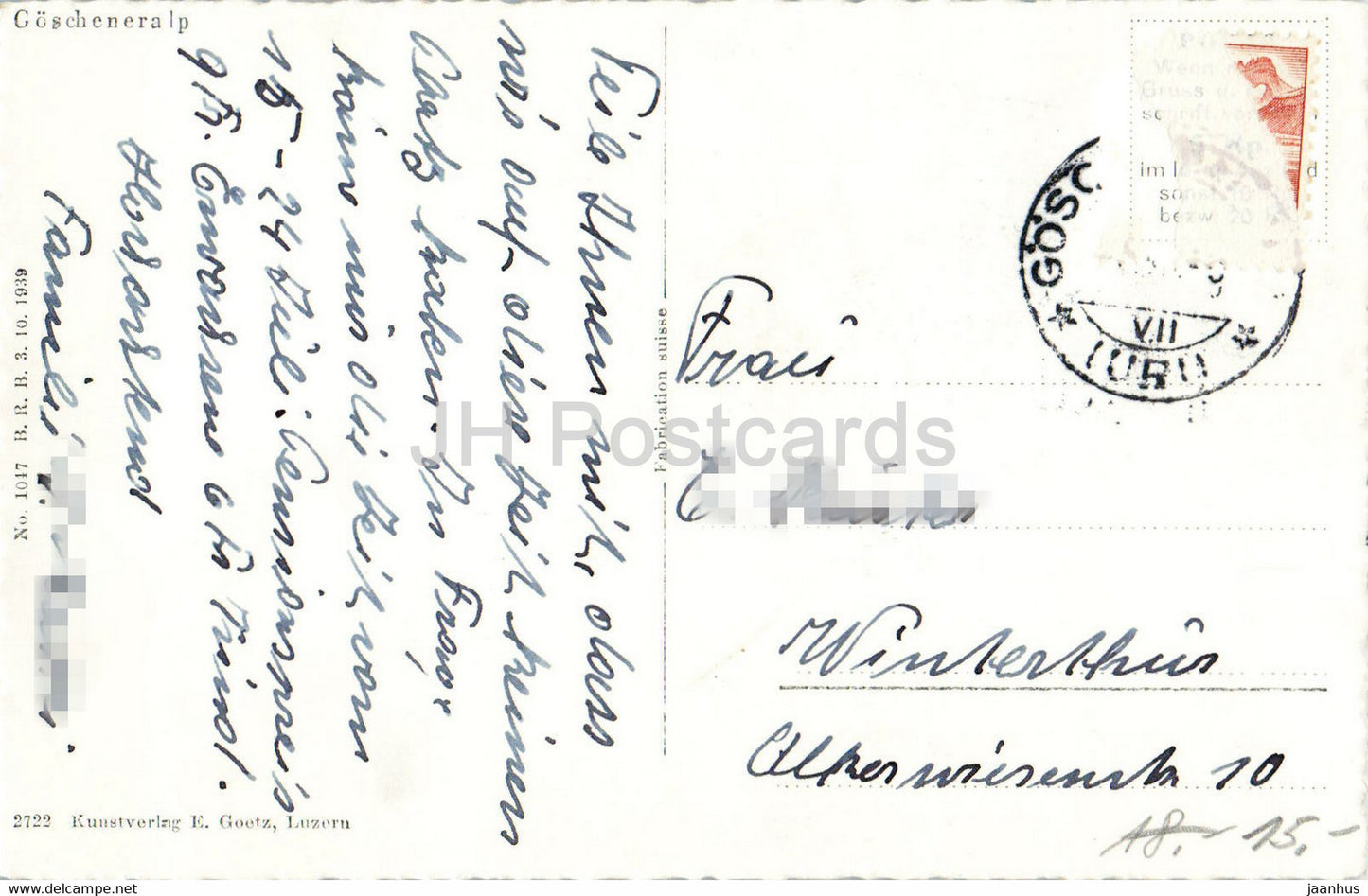 Goscheneralp - 2722 - carte postale ancienne - Suisse - utilisé