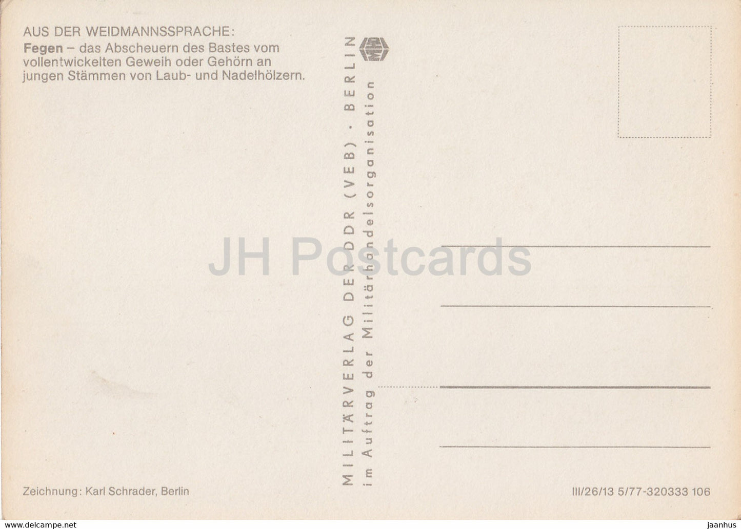 Fegender Bock - deer - hunter - Horrido & Weidmannsheil - humour - DDR Germany - unused