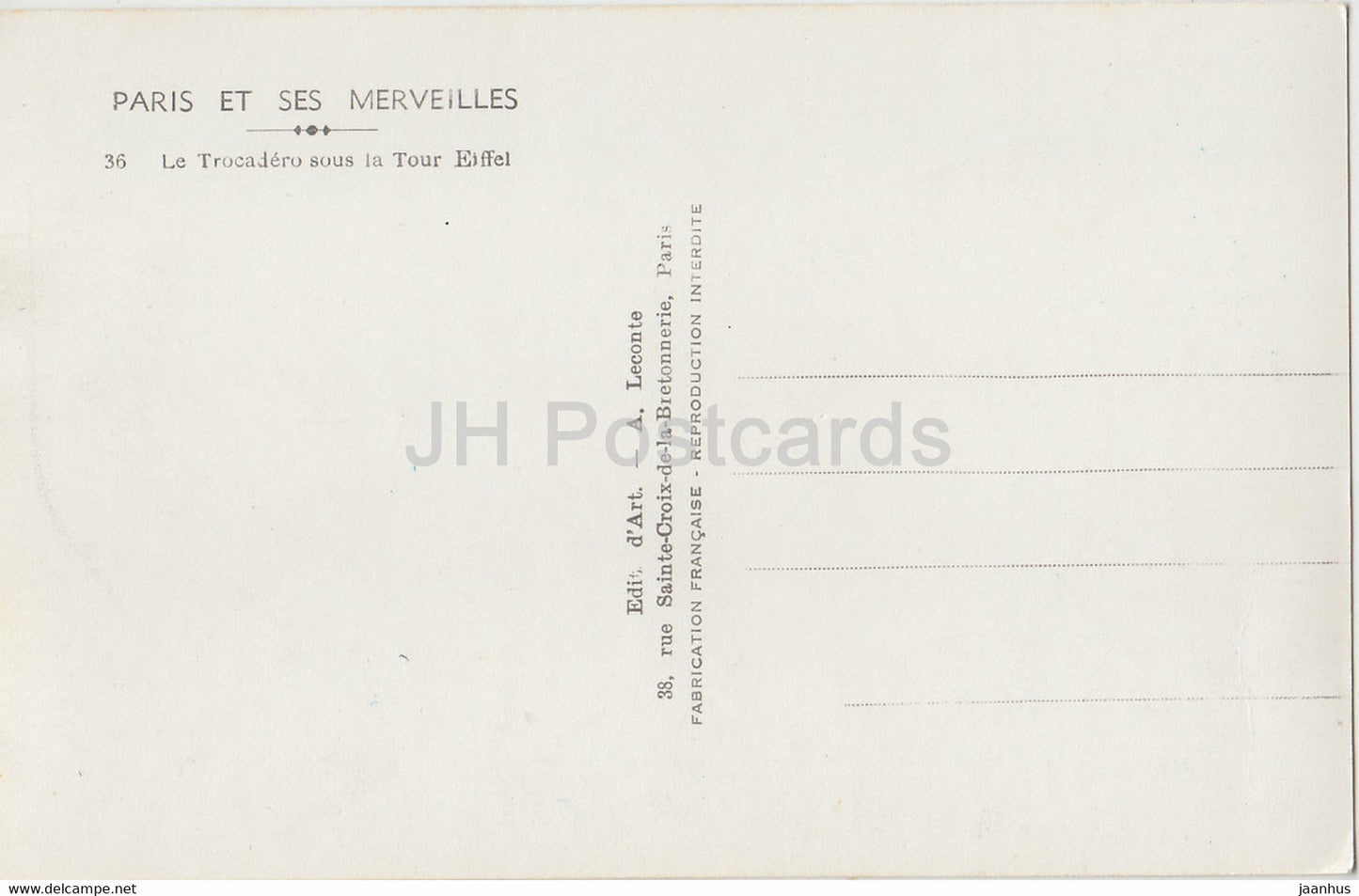 Paris Et Ses Merveilles - Le Trocadero sous la Tour Eiffel - 36 - old postcard - France - unused