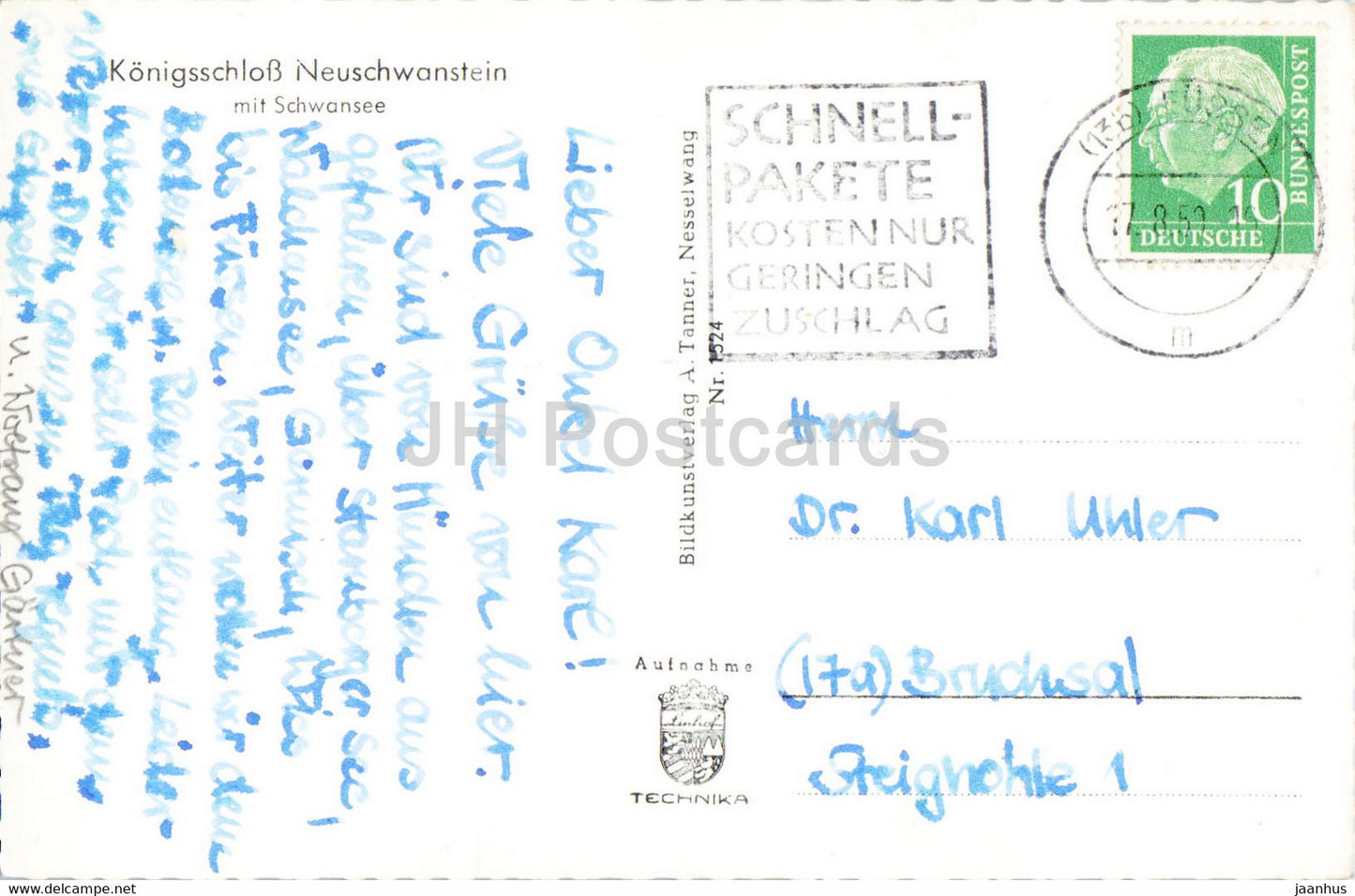 Konigsschloss Neuschwanstein mit Schwansee - château - carte postale ancienne - 1959 - Allemagne - utilisé