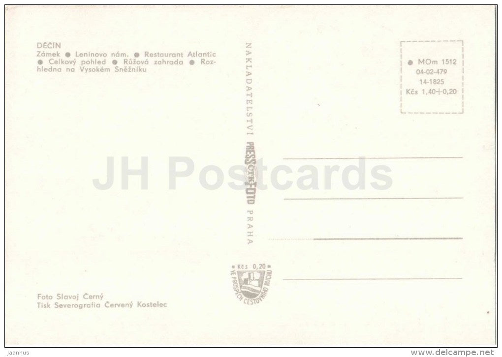 castle - Lenin square - rose garden - restaurant Atlantic - Decin - Czechoslovakia - Czech - unused - JH Postcards