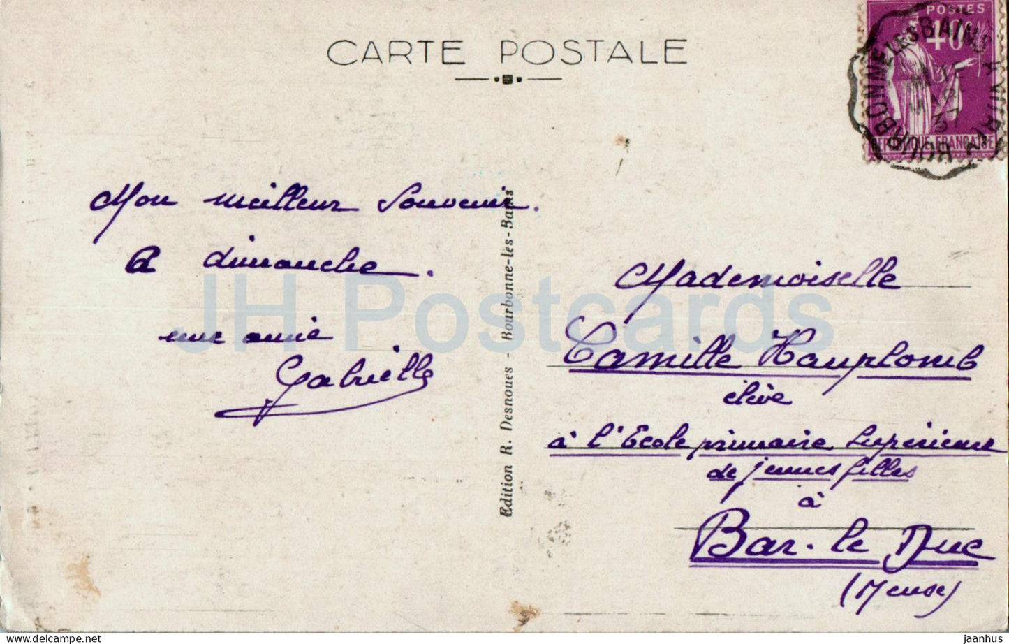 Bourbonne le Bains – Uncoin du Parc – Park – 2689 – alte Postkarte – 1937 – Frankreich – gebraucht