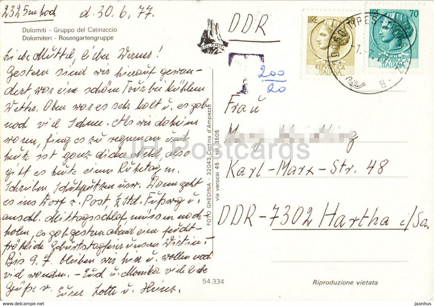 Rif Coronelle - Kolnerhutte - Gruppo del Catinaccio - 1977 - Italy - used