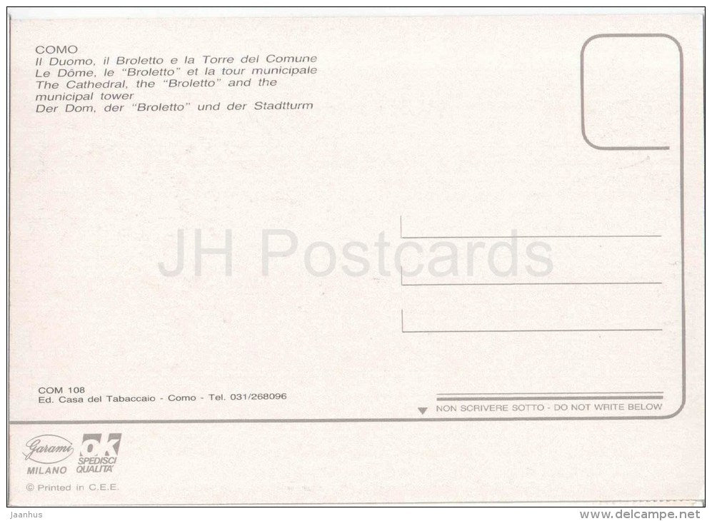 Il Duomo , Broletto - cathedral - Como - Lombardia - COM 108 - Italia - Italy - unused - JH Postcards