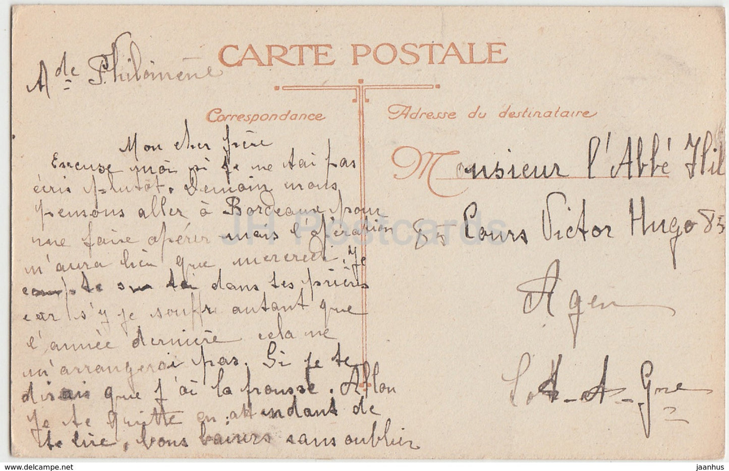 Bordeaux - La Tour Pey Berlan - tower - 1923 - old postcard - France - used