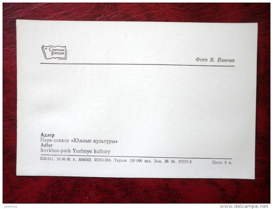 Sovkhoz-park Yuzhnye kultury - Adler - 1981 - Russia USSR - unused - JH Postcards