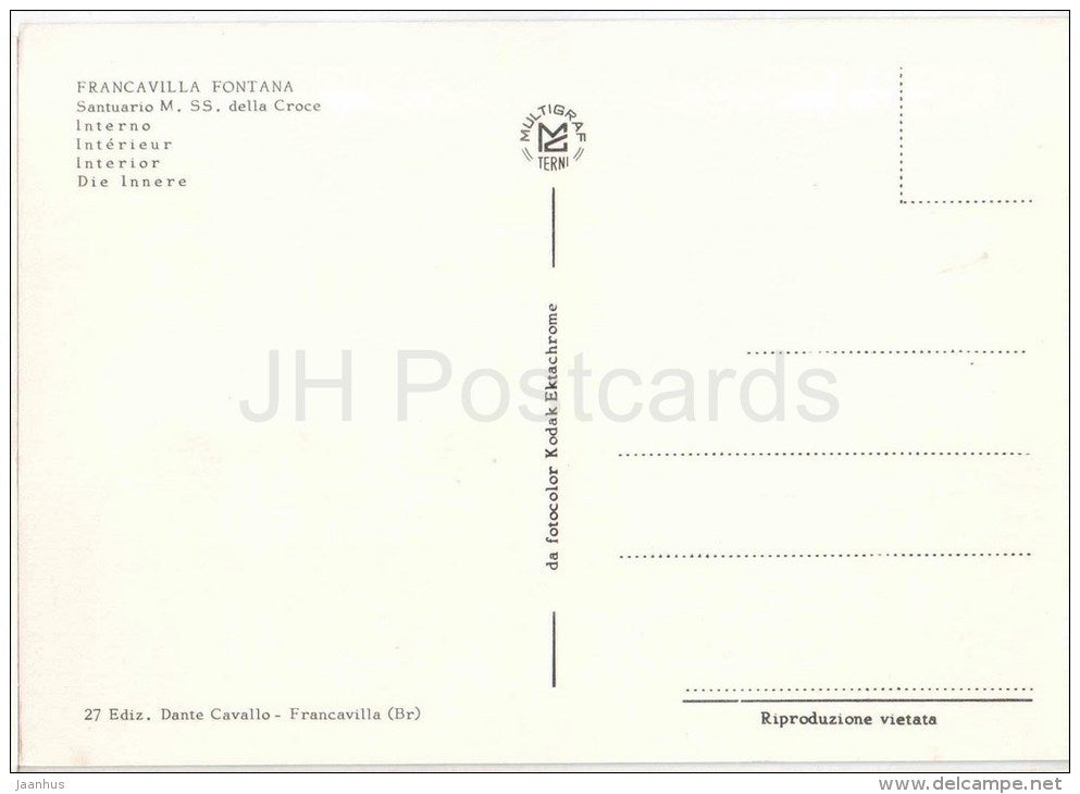 Santuario M. SS. della Croce , interno - Francavilla Fontana - Brindisi - Puglia - 27 - Italia - Italy - unused - JH Postcards