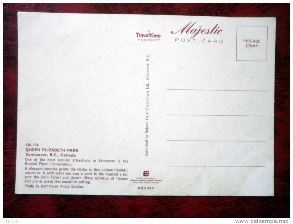 Queen Elizabeth Park - Vancouver - British Columbia - Canada - unused - JH Postcards