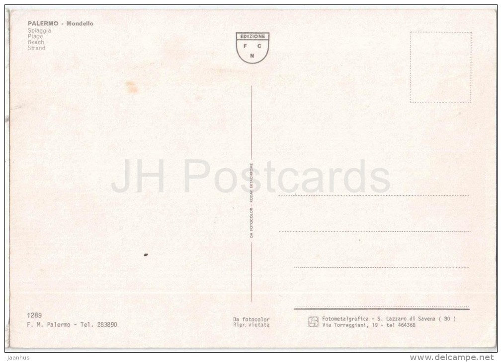 Spiaggia - Mondello - Palermo - Sicilia - 1289 - Italia - Italy - unused - JH Postcards