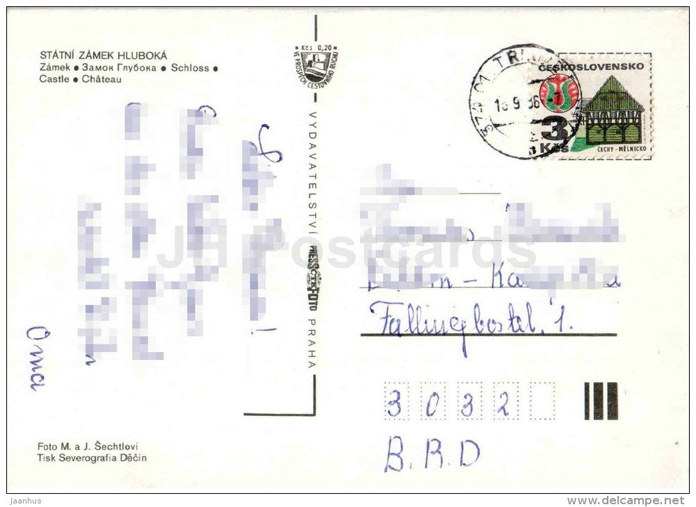 Hluboka castle - Czechoslovakia - Czech - used 1986 - JH Postcards