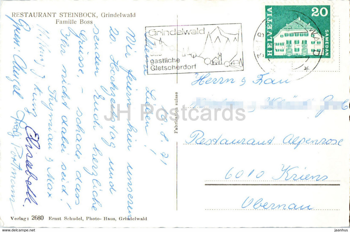 Restaurant Steinbock - Grindelwald - 2680 - 1971 - Schweiz - gebraucht