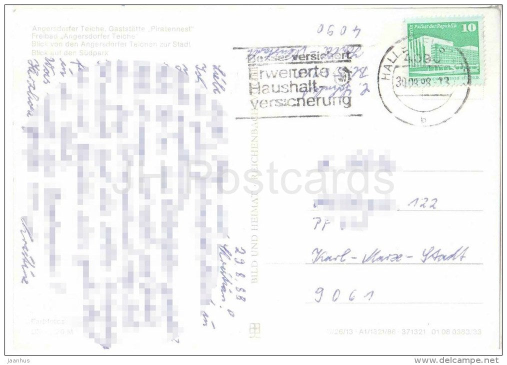 Naherholung Halle-Neustadt - Angersdorfer Teiche -gaststätte Piratennest - Südpark - Germany - 1988 gelaufen - JH Postcards