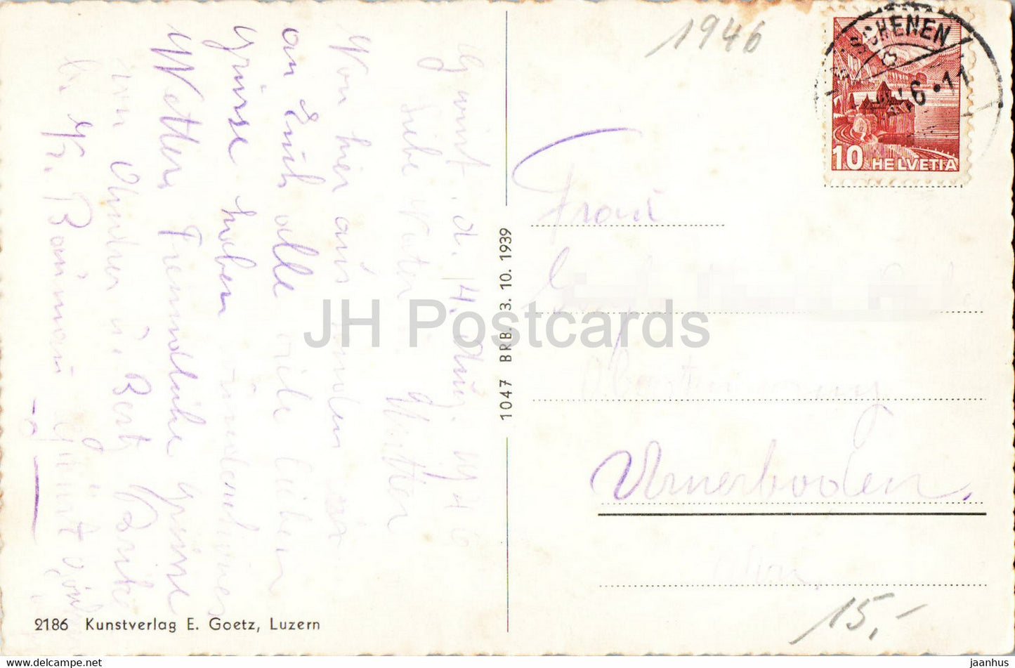 Goscheneralp - 2186 - carte postale ancienne - 1946 - Suisse - utilisé