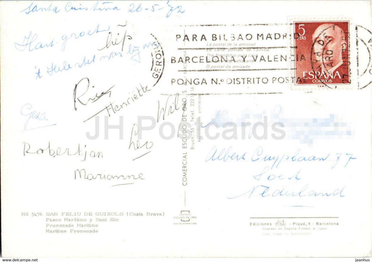 San Felieu de Guixols - Paseo Maritimo y Sant Elm - promenade - 5476 - 1972 - Espagne - occasion