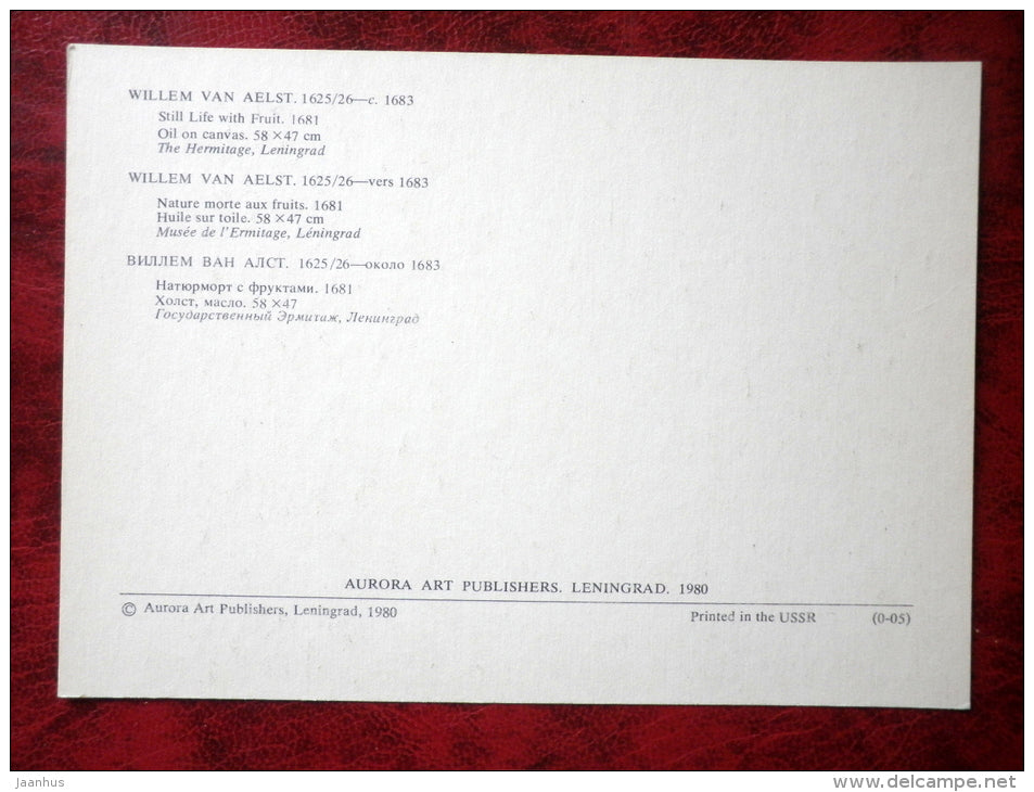 Painting by Willem van Aelst - Still Life - Fruits . 1681 - grape - dutch art - unused - JH Postcards