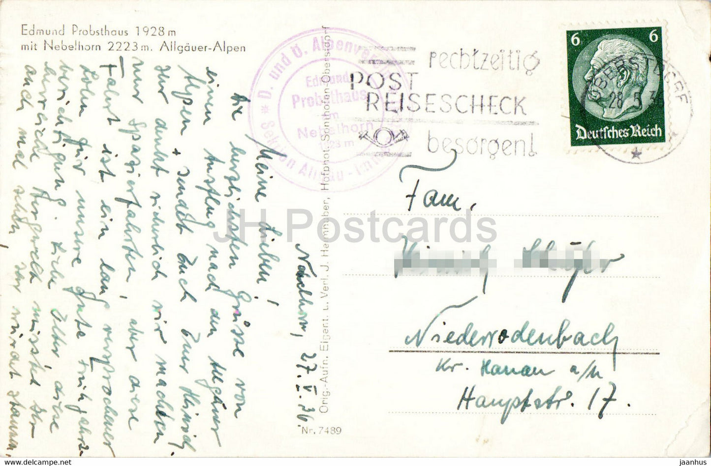Edmund Probsthaus 1928 m - Nebelhorn - Allgäuer Alpen - alte Postkarte - 1936 - Deutschland - gebraucht
