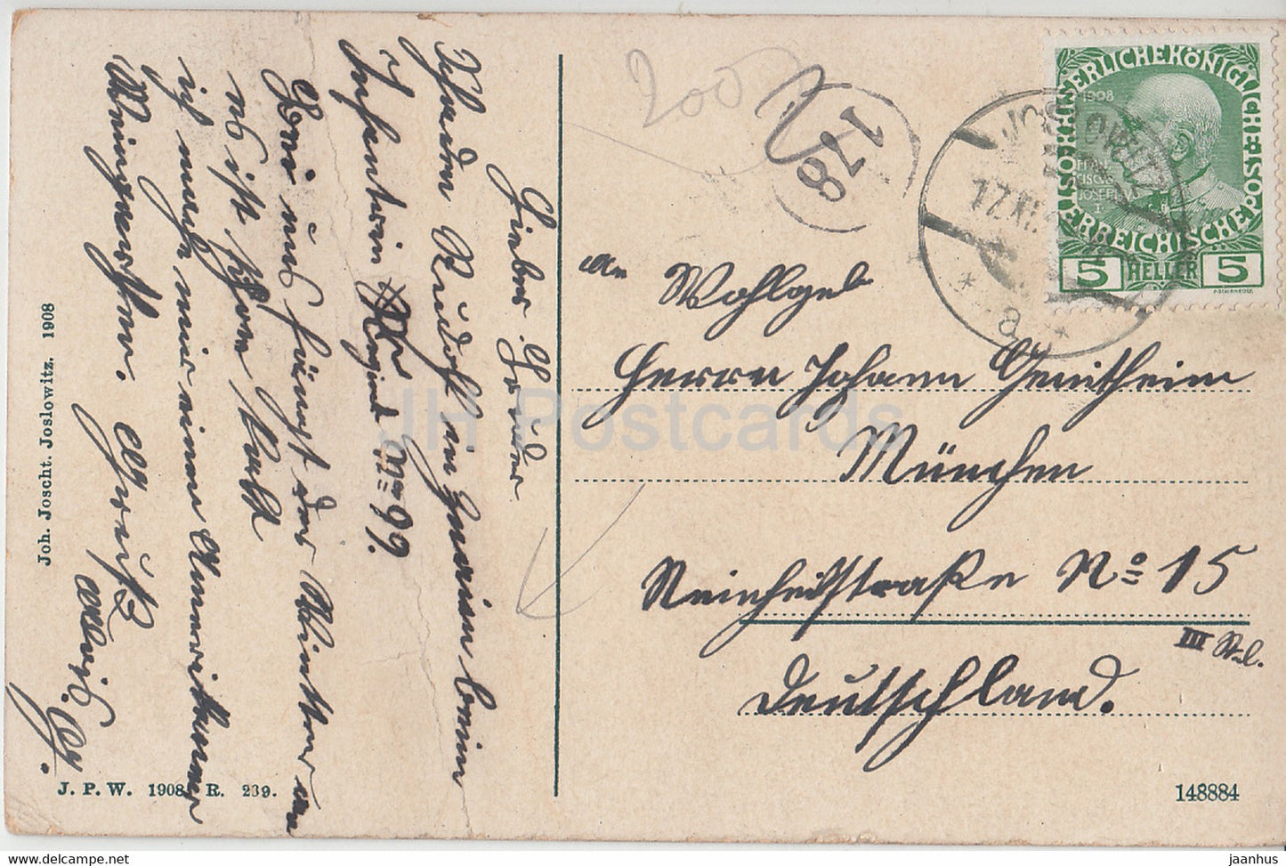 Joslowitz Mahren - Jaroslavice - alte Postkarte - 1908 - Tschechien - gebraucht