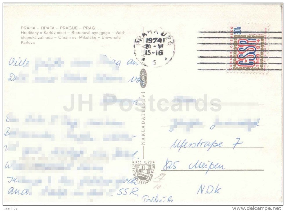 Praha - Prague - Prague castle Hradcany - Charles bridge - Staronova synagogue - Czechoslovakia - Czech - used 1974 - JH Postcards