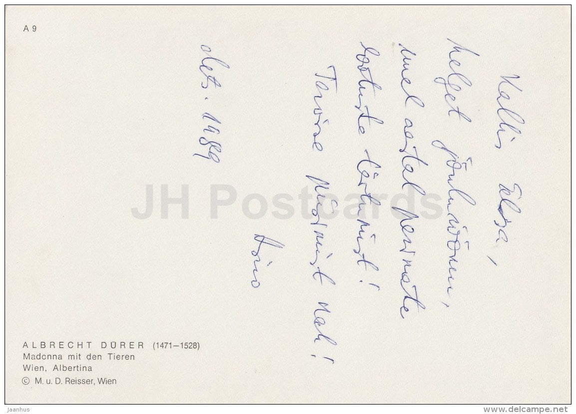 Painting by Albrecht Dürer - Madonna mit den Tieren - Madonna with Animals - German art - Germany - used - JH Postcards