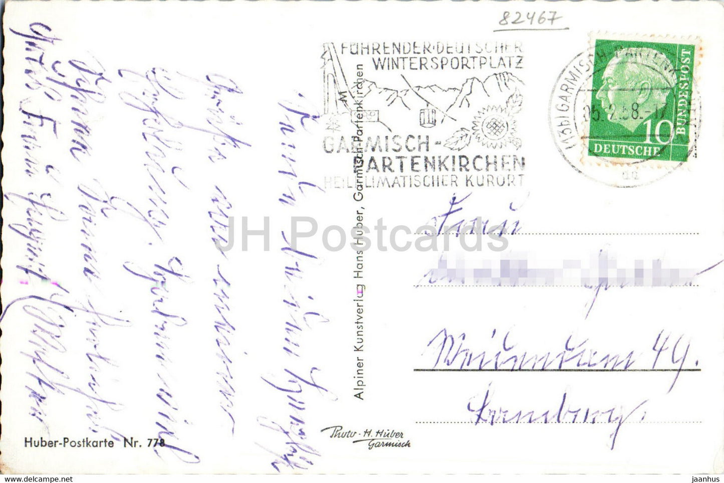 Garmisch Partenkirchen - Waxenstein - carte postale ancienne - 1958 - Allemagne - utilisé