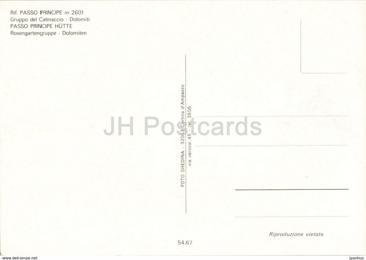 Rif Passo Principe - Gruppo del Catinaccio - Passo Principe Hutte - Rosengartengruppe - Italy - unused