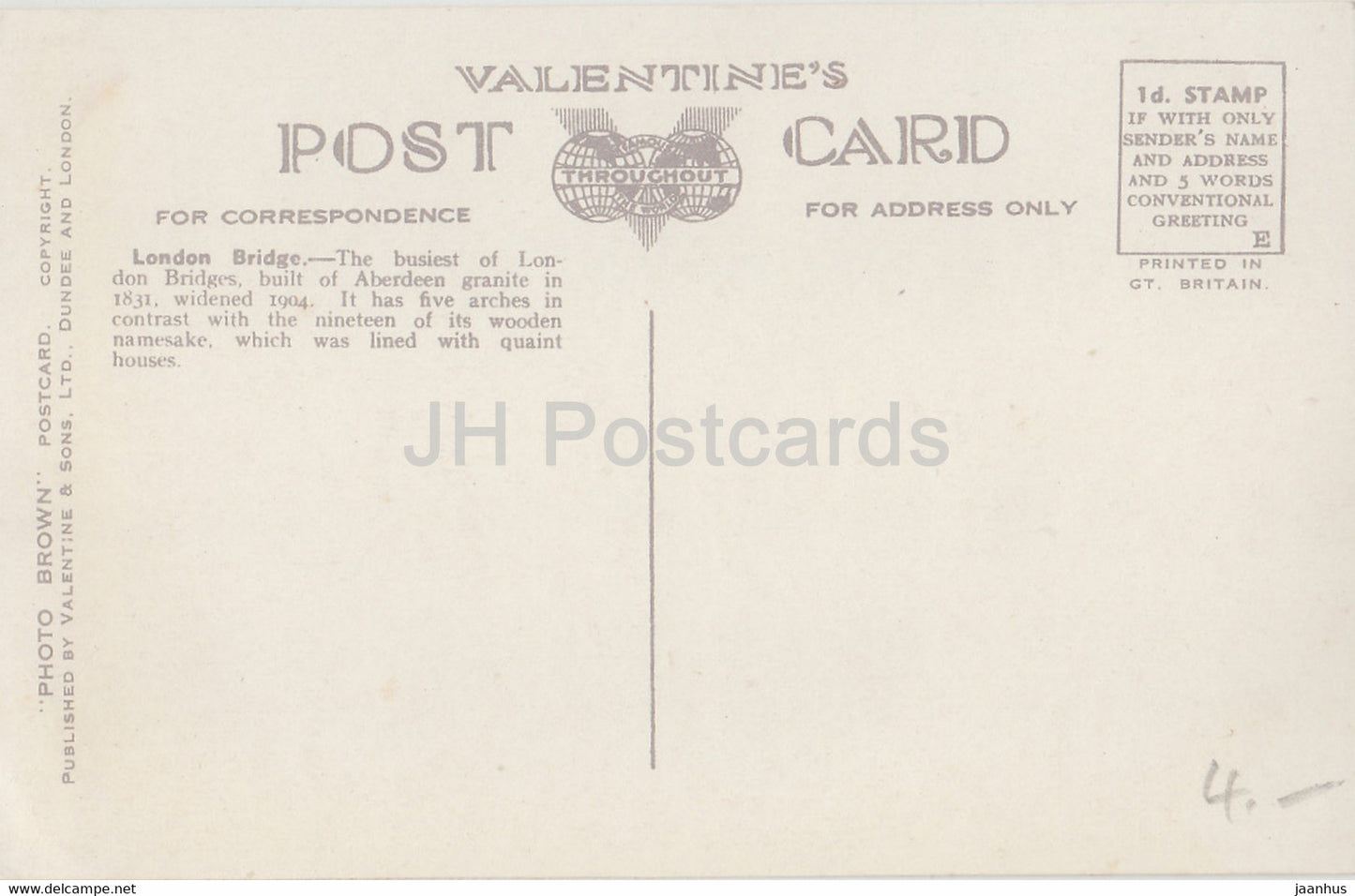 London Bridge - Valentine - 220899 - old postcard - England - United Kingdom - unused