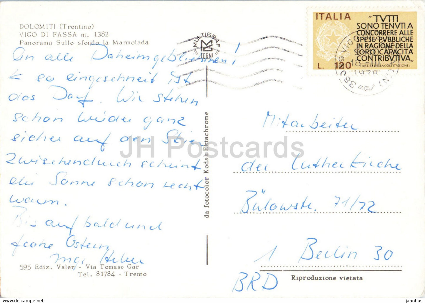 Dolomiti - Vigo di Fassa - Panorama sullo sfondo la Marmolada - 1978 - Italy - used