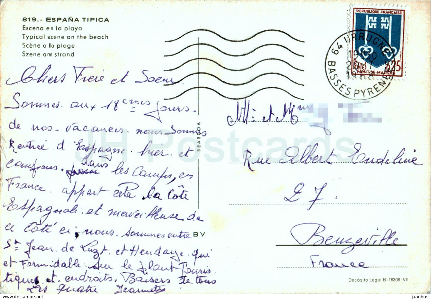 Espana Tipica - Escena en la playa - beach - animals - donkey - 819 - 1968 - Spain - used