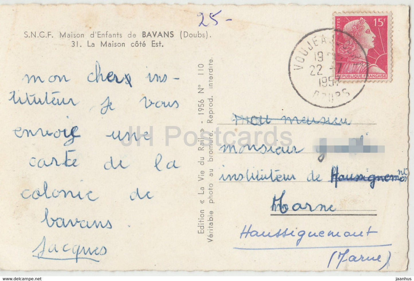 SNCF - Maison d'Enfants de Bavans - La maison - Cote Est - alte Postkarte - 1957 - Frankreich - gebraucht