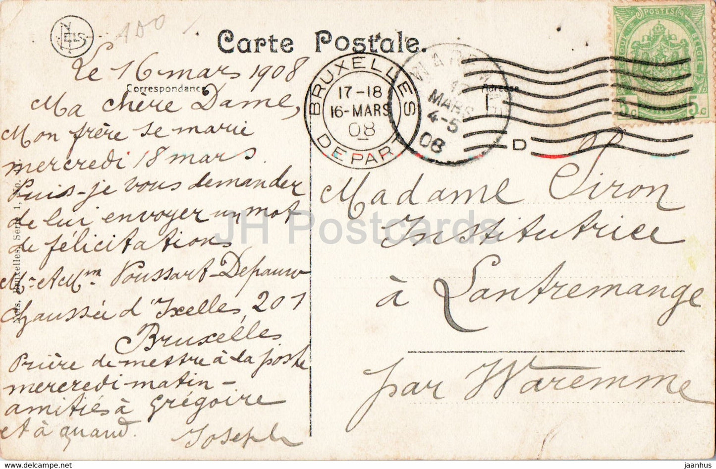 Bruxelles Ixelles - Bruxelles - L'Etang - Vue vers la Place - Joseph Poussart - carte postale ancienne - 1908 - Belgique - occasion