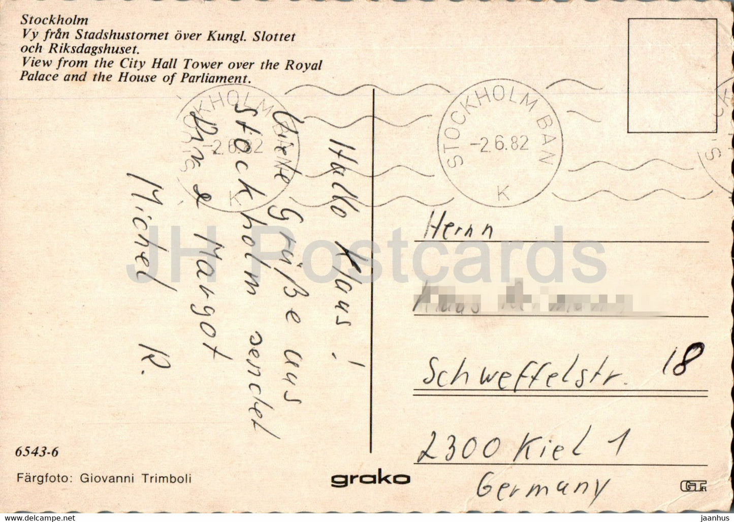 Stockholm - Stadshustornet over Kungl Slottet och Riksdagshuset - bridge - train - railway 1982 - Sweden - used