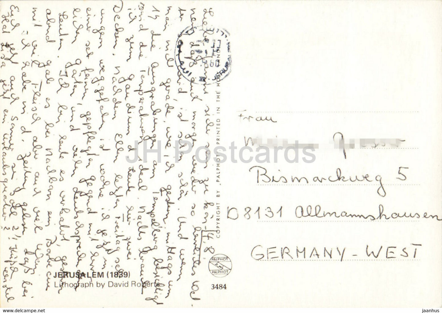 painting by David Roberts - Jerusalem - Scottish art - 1980 - Israel - used