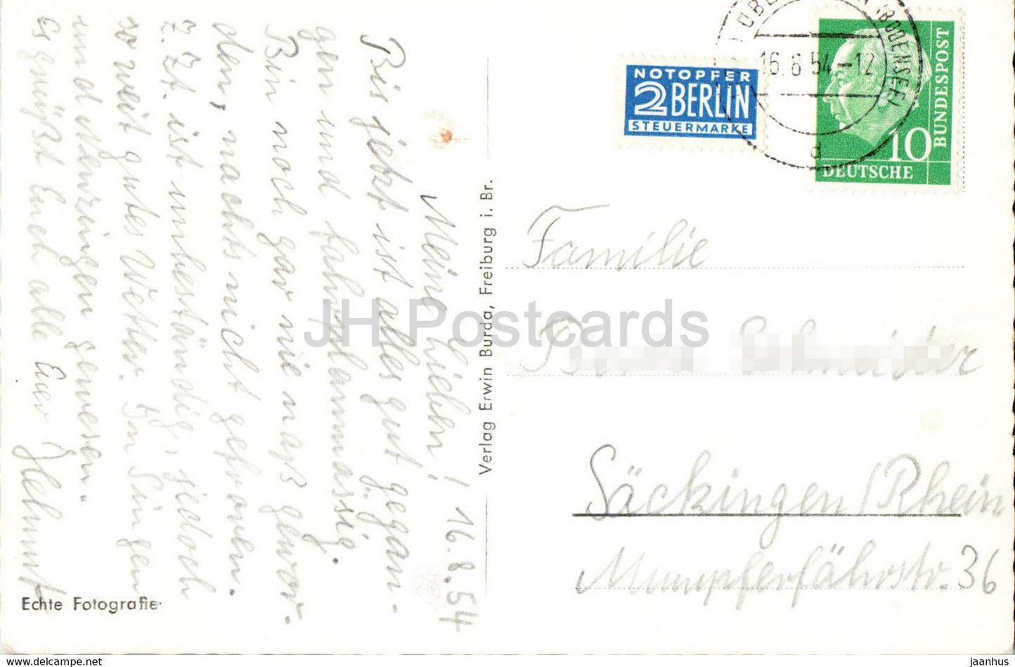 Gruss aus Überlingen am Bodensee - Franziskaner Tor - Am Hafen - Schiff - alte Postkarte - 1954 - Deutschland - gebraucht