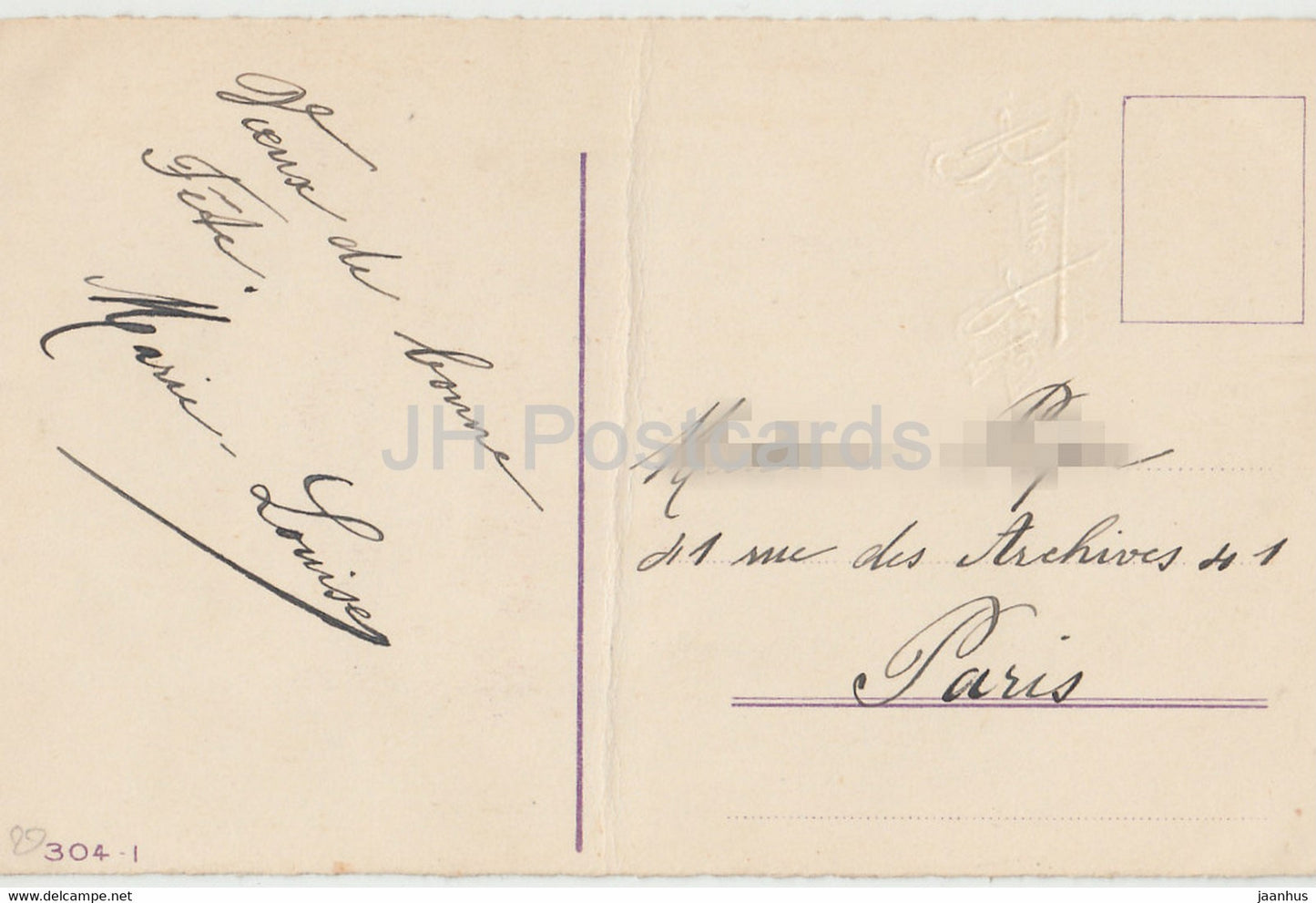 Geburtstagsgrußkarte - Bonne Fete - Blumen - Rosen - 304-1 - Illustration - alte Postkarte - Frankreich - gebraucht