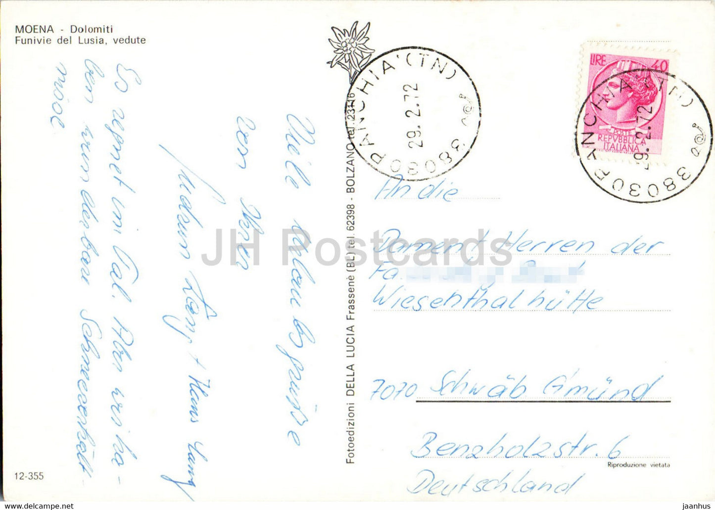 Moena - Dolomiti - Funivie del Lusia - vedute - cable car - 1972 - Italy - used