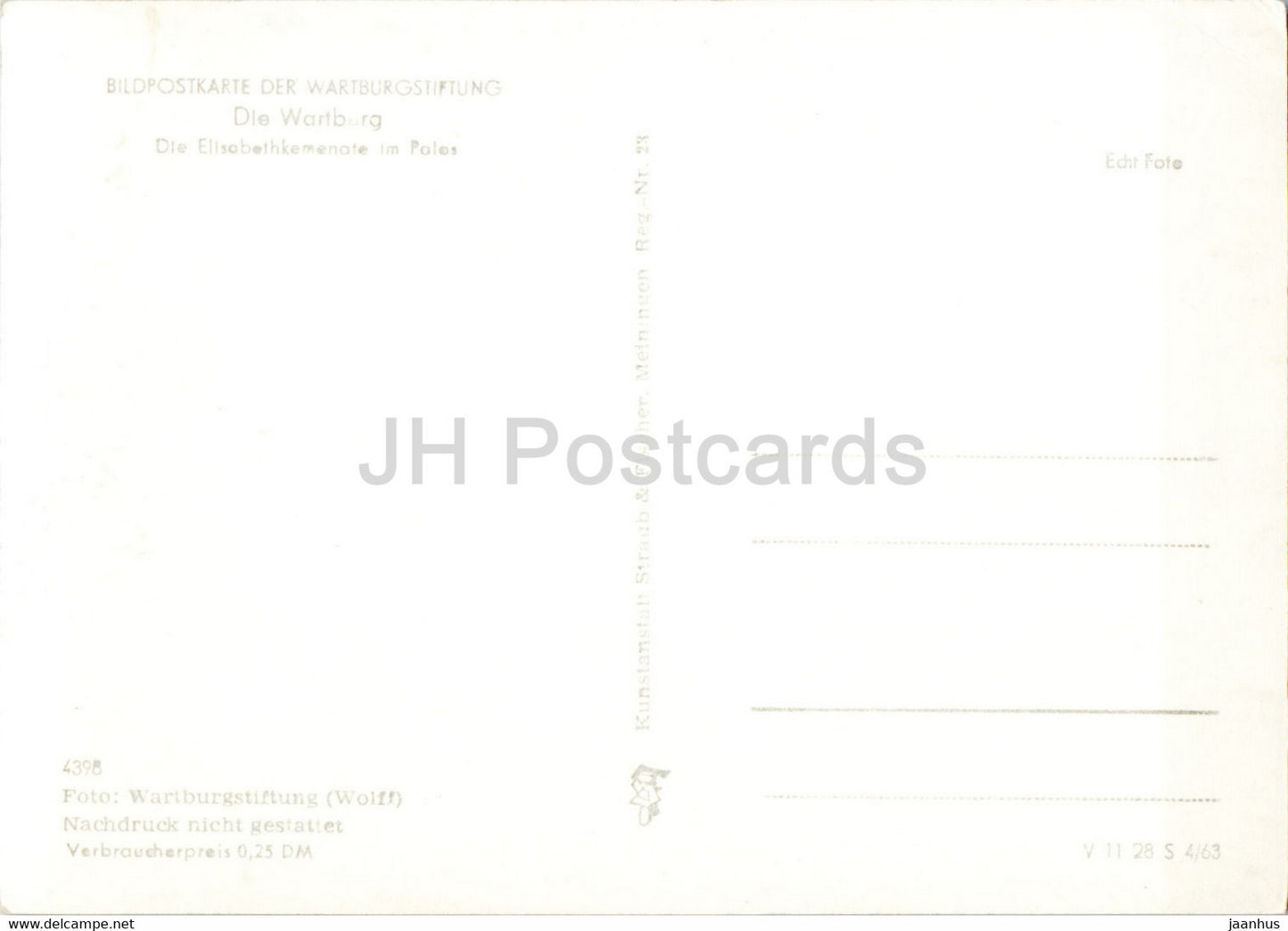 Bildpostkarte der Wartburgstiftung - Die Wartburg - Die Elisabethkemenate im Palas - old postcard - Germany DDR - unused