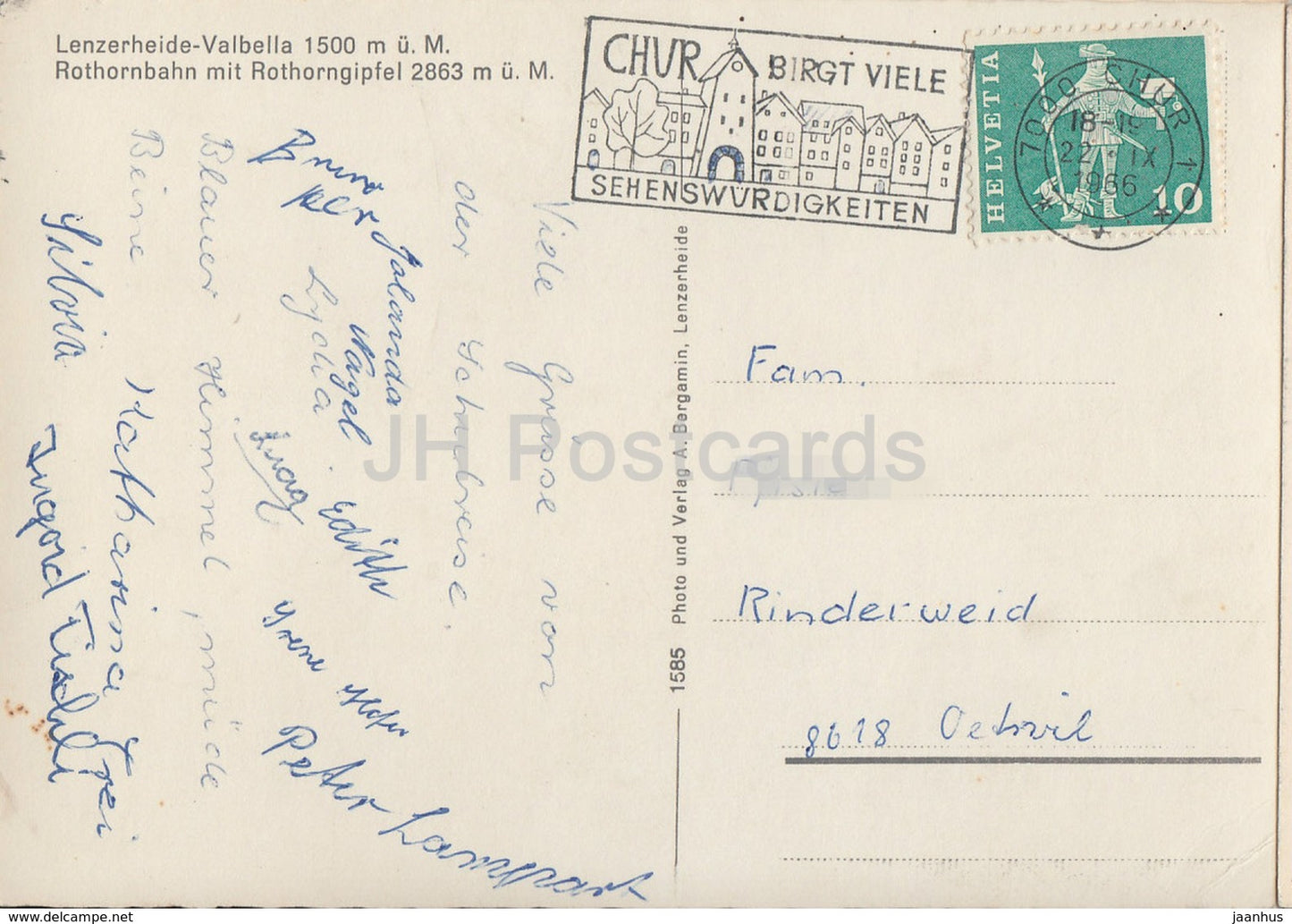 Lenzerheide Valbella 1500 m - Rothornbahn mit Rothorngipfel 2863 m - 1585 - 1966 - Switzerland - used