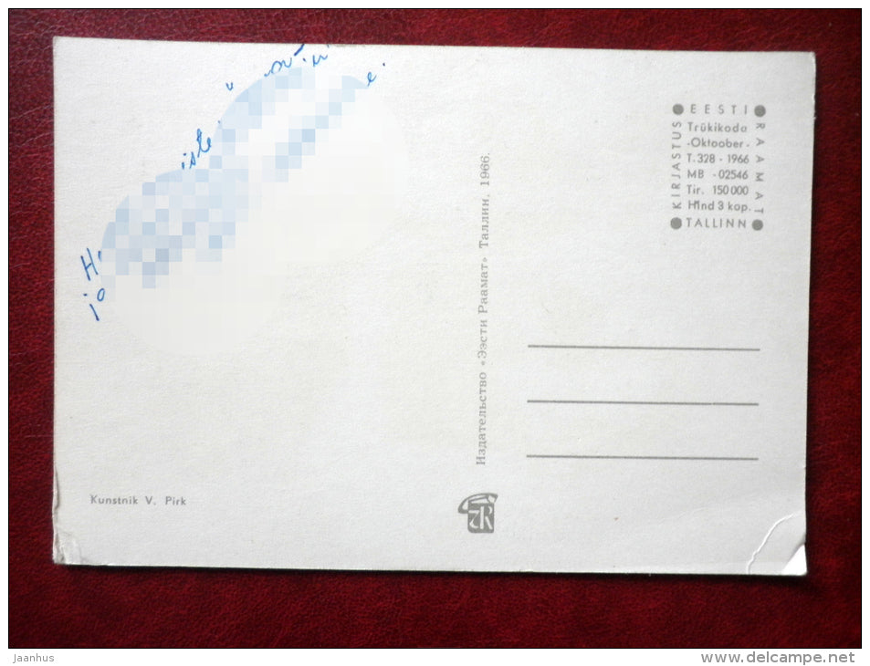 8 March Greeting Card - by V. Pirk - young man and woman in Estonian folk costumes - torch - 1966 - Estonia USSR - used - JH Postcards