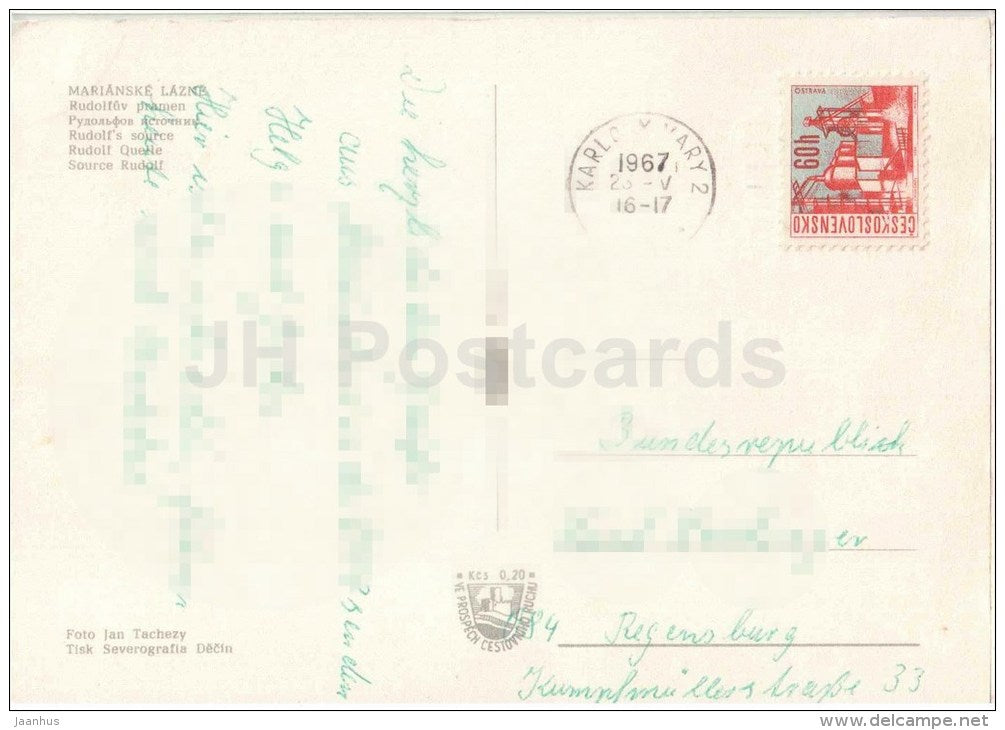 Marianske Lazne - Marienbad - Rudolf source - Czechoslovakia - Czech - used 1967 - JH Postcards