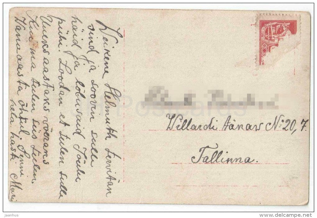 woman and man - violin - couple - PTR 58811 - old postcard - circulated in Estonia - JH Postcards