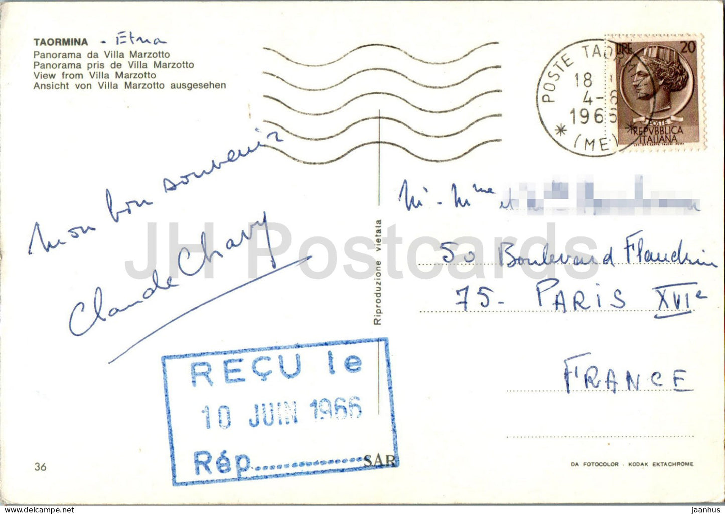 Taormina - Panorama da Villa Marzotto - Vue depuis la Villa Marzotto - 36 - 1965 - Italie - occasion