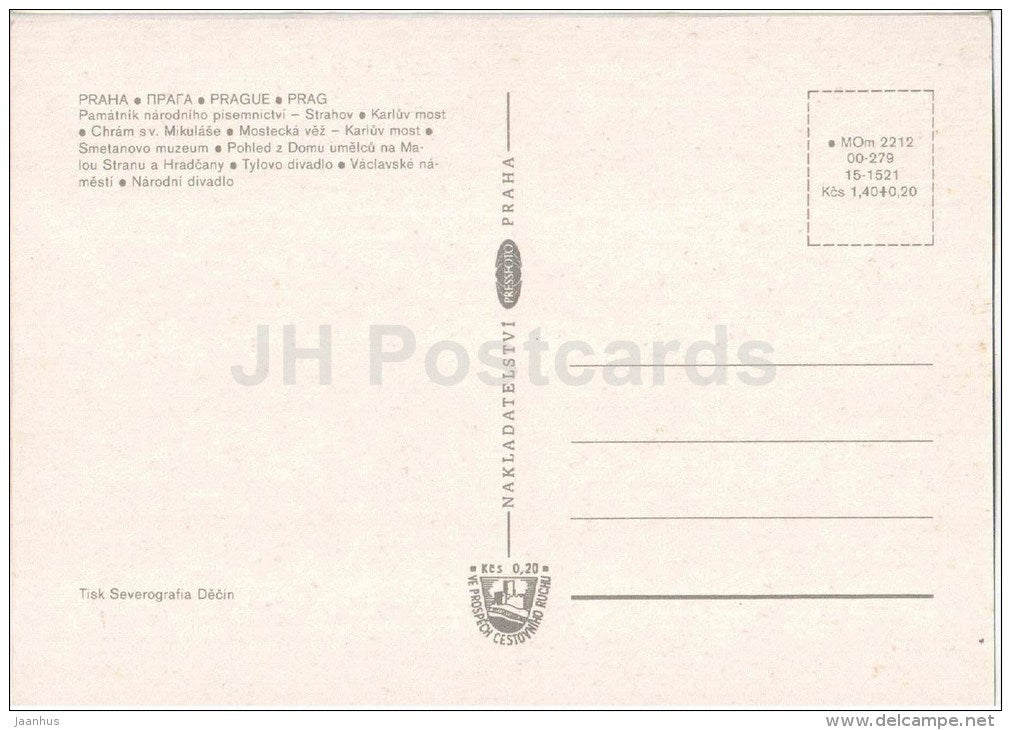 Praha - Prague - Prague castle Hradcany - Charles bridge - Tylov theatre - Czechoslovakia - Czech - unused - JH Postcards