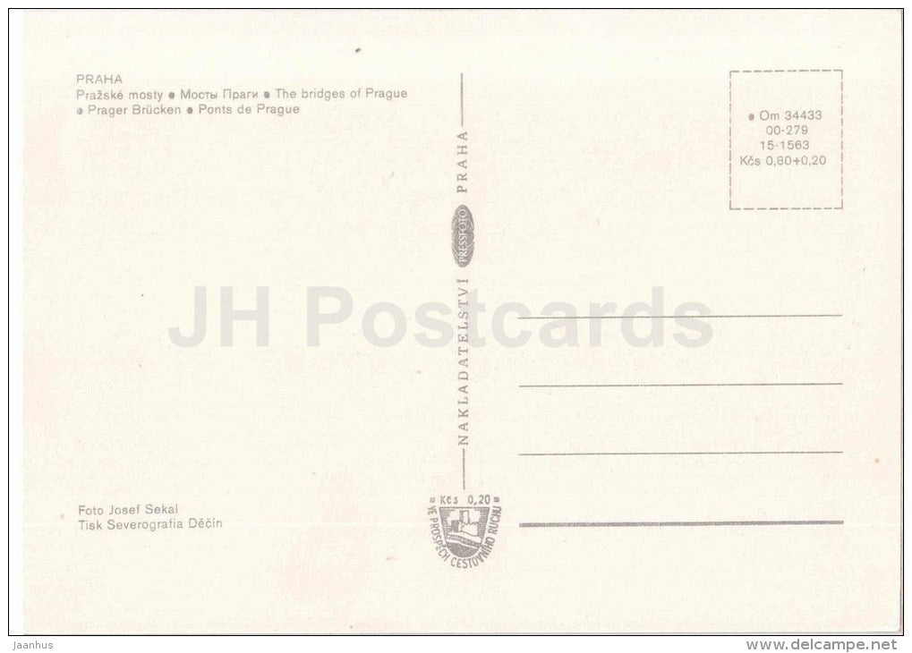 Praha - Prague - bridges of Prague - Czechoslovakia - Czech - unused - JH Postcards