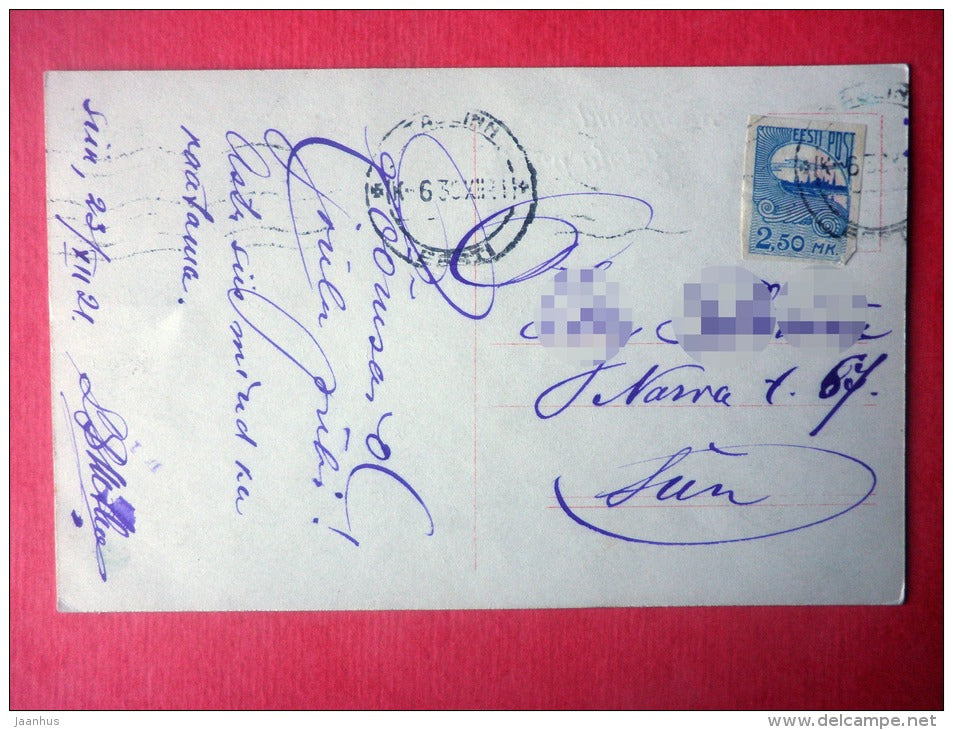 christmas greeting card - woman - circulated in Estonia Tallinn 1921 - JH Postcards