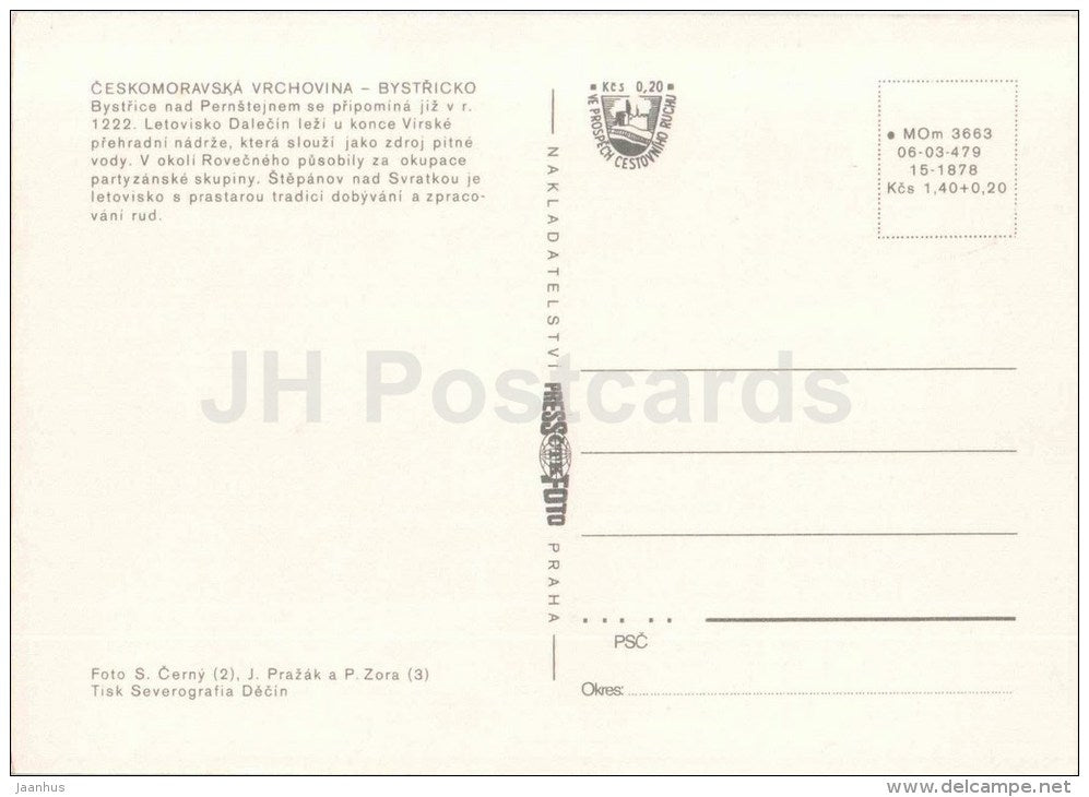 Bohemian-Moravian Highlands - Ceskomoravska Vrchovina - Bystricko - views - Czechoslovakia - Czech - unused - JH Postcards