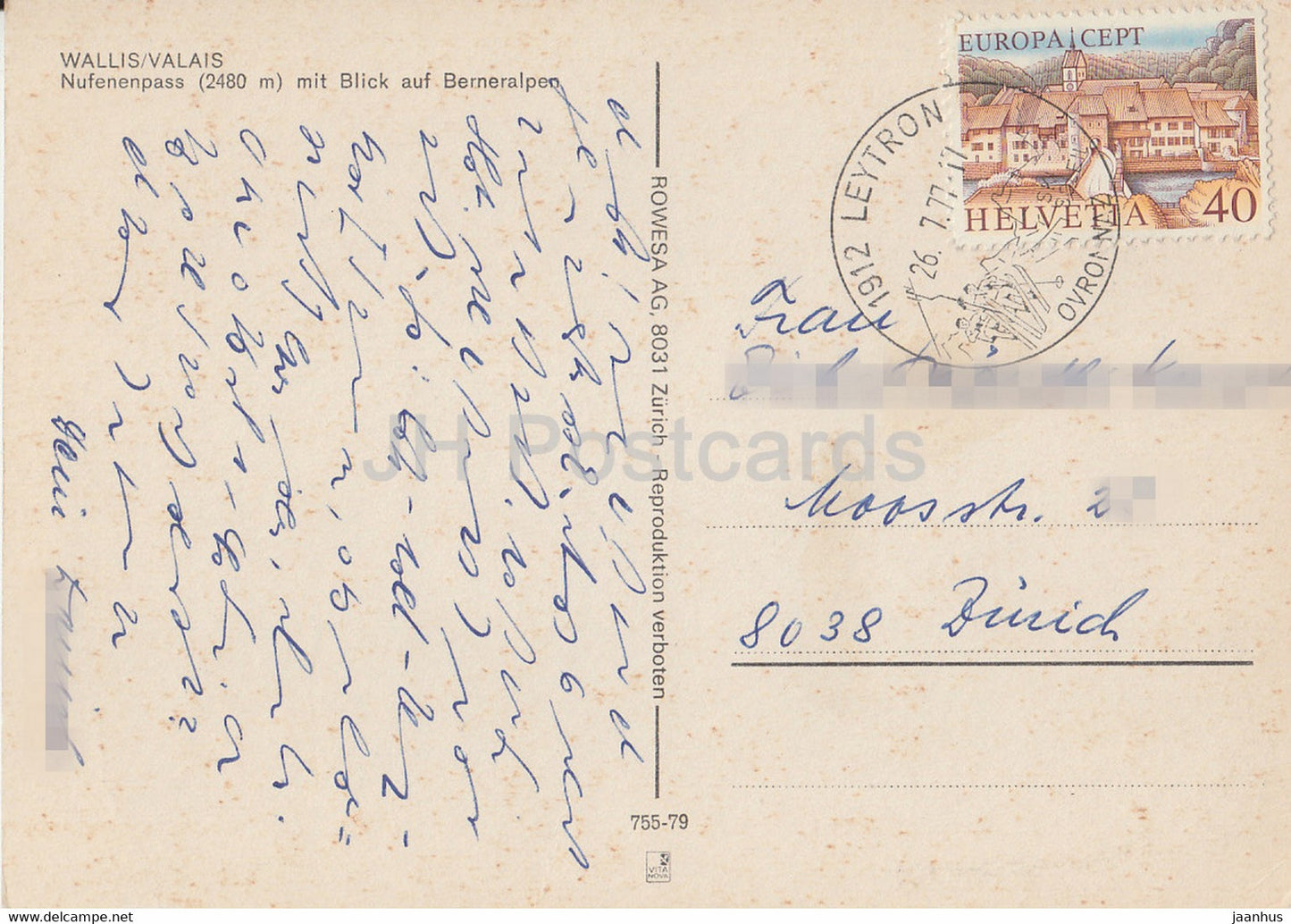 Wallis - Valais - Nufenenpass - Berneralpen - 6547 - 1977 - Suisse - occasion